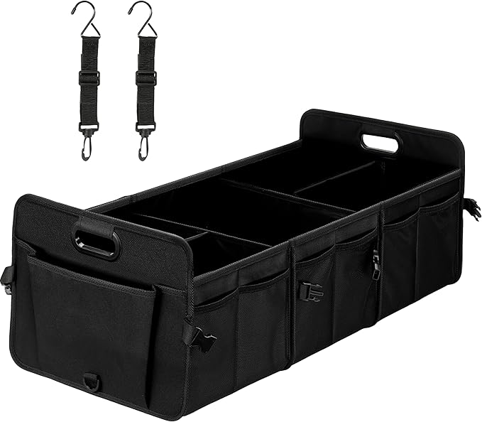 YSSOA Multi Compartments Car Trunk Organizer, 600D Anti-slip Waterproof Oxford Polyester Car Storage, with Adjustable Strap,