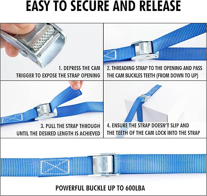 Cartman 1" x 12' Lashing Straps Cargo Tie-Down Strap Up to 600lbs, 8pk in Carry Bag, Blue