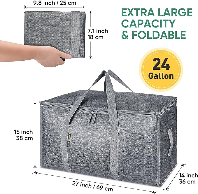 BALEINE 8-Pack Oversized Moving Bags with Reinforced Handles, Heavy-Duty Storage Tote for Clothes, Moving Supplies (Winter Gr