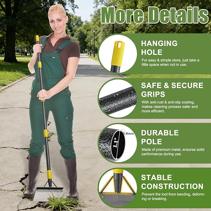 Garden Flat Shovel Scraper: 60" Metal Snow Ice Scraper, Adjustable Handle, Multifunctional Floor Scraper for Weed Cleaning Edging Trenching & Removing Snow Ice Dirty Moss