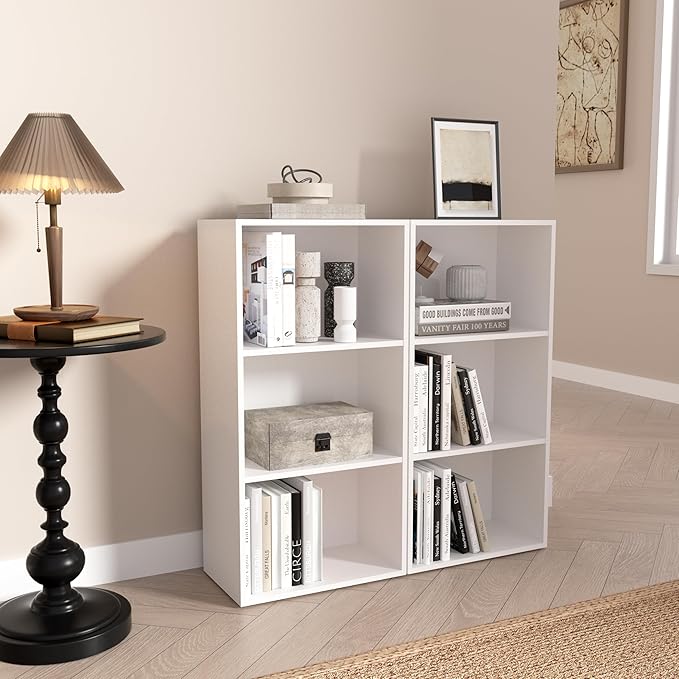 Wooden 3 Cube Storage Organizer, 3 Tier Low Bookcase Freestanding Storage Display Organizer,Versatile Cubes Shelf and Cubby U