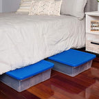 HOMZ 2-Pack Snaplock, Small Clear Plastic Storage Organizer Bins with Lids, 28 Quart, Blue - Stackable Container Boxes for Be