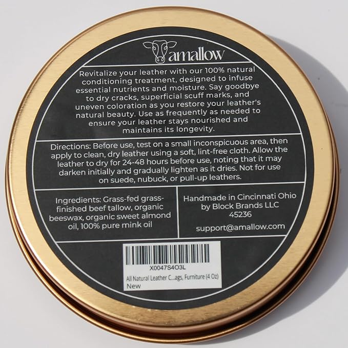 All Natural Leather Conditioner Balm - Made with Mink Oil, Tallow, & Beeswax, Protects, Softens Restores and Waterproofs Leat