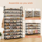 LANTEFUL Tall Shoe Rack 10 Tier Shoe Organizer Large Shoe Shelf with 18 Hooks Storage for 50 Pair, Stackable Vertical Shoe Ra