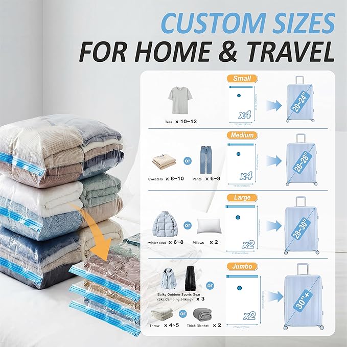 Cozy Essential Travel Vacuum Storage Bags with Rechargeable Cordless USB Pump, Space Saver Bags for Luggage, Suitcase, Carry-