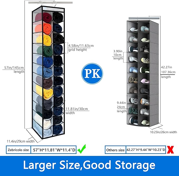 Closet Organization, 24 Section Hanging Closet Organizer, Space Saving, College Dorm Essentials, Heavy Duty Hooks Up to 45 Po