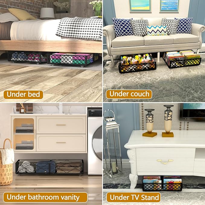 NADAMOO Under Bed Storage with Wheels, 2 Pack Rolling Under Bed Storage Containers，Foldable Metal Under the Bed Organizer Bin