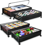 Under Bed Storage with Wheels，4 Pack Under Bed Storage Containers,Underbed Shoe Storage Bedroom Large Capacity Under Bed Stor