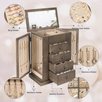 Emfogo Jewelry Box for Women, 5 Layer Large Wood Jewelry Boxes & Organizers for Necklaces Earrings Rings Bracelets, Rustic Je