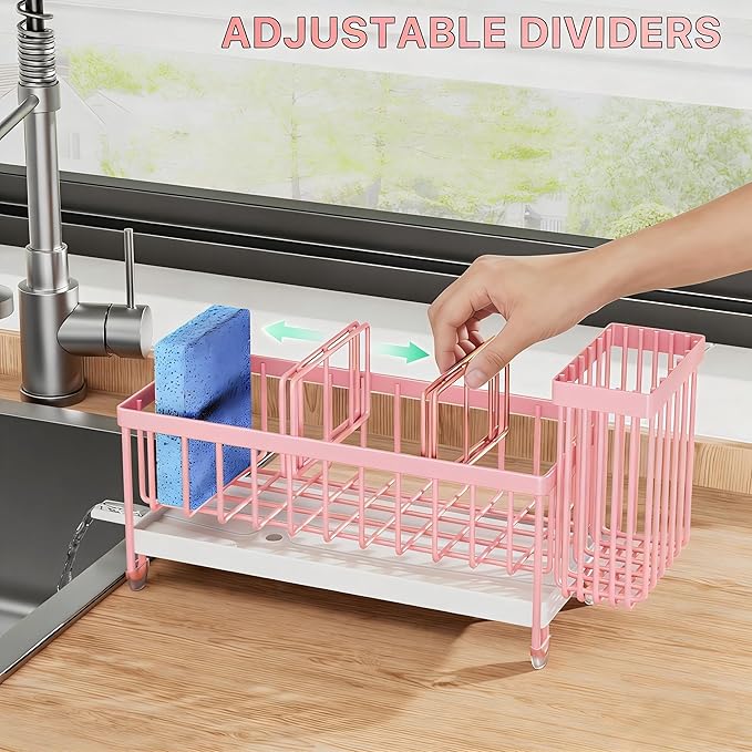 Cisily Sponge Holder for Kitchen Sink, Sink Caddy Organizer with High Brush Holder, Kitchen Countertop Organizers and Storage