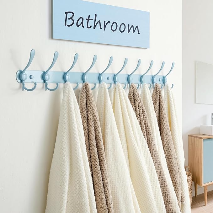 Dseap Coat Rack Wall Mount - 38” Long 10-Tri-Hooks Heavy Duty Coat Hanger Rail Wall Hooks for Hanging Coats Hats Clothing Clo