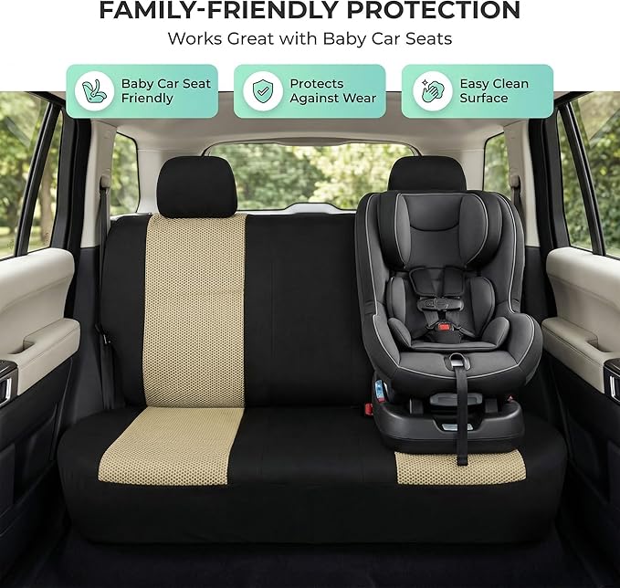 FH Group Automotive Rear Car Seat Covers for SUV, Trucks, Sedan and More - Universal Fit Rear Solid Bench Design Interior Acc