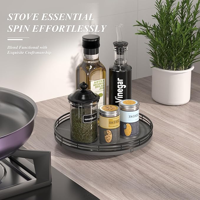 Nature Slate Lazy Susan Turntable for Table Top – 10” Round Slate Tray Organizer for Dining Table, Kitchen Countertop & Bar, 