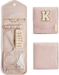 BAGSMART Travel Jewelry Organizer Case K Initial Foldable Jewelry Roll for Journey Rings, Necklaces, Earrings, Bracelets,Mini