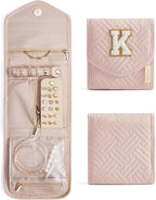BAGSMART Travel Jewelry Organizer Case K Initial Foldable Jewelry Roll for Journey Rings, Necklaces, Earrings, Bracelets,Mini