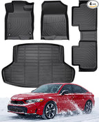 Car Floor Mats for Honda Civic 2022–2025,2026 Sedan (Not for Hatchback&Hybrid), Non-Slip TPE All-Weather Floor Liners and Trunk Cargo Mat Set, Custom Fit for Civic Sport 11th Gen Accessories 2026
