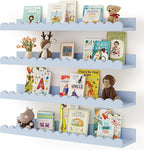 Shario Nursery Book Shelves, 4-Pack White Floating Shelves for Wall Kids, Scalloped Shelves, Wall Book Shelves for Bedroom Ki