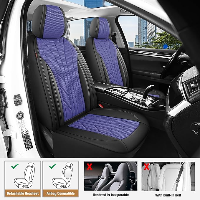 CAROMOP Breathable Cloth Fabric Car Seat Covers 2 Front Seats,Faux Leather 3D Foam Back Support Seat Cover for Car,Universal 
