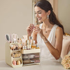 HBlife Makeup Organizer with Brush Holder for Vanity, Large Plastic Bathroom Countertop Organizer Skin Care Storage, Easy to 