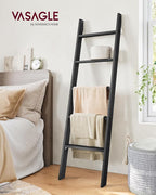 VASAGLE Blanket Ladder Decorative Farmhouse for The Living Room, 5-Tier Ladder Shelf, Ladder Rack for Storage and Decor, Ebon