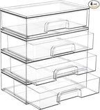 Vtopmart 12.1''W Clear Stackable Storage Drawers,4 Pack Acrylic Plastic Organizers Bins for Makeup Palettes, Cosmetics, and B