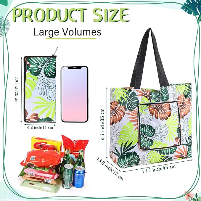 Cunno 6 Pcs Reusable Foldable Grocery Bags, Large Capacity Shopping Bag with Zipper Handle, Waterproof, Women