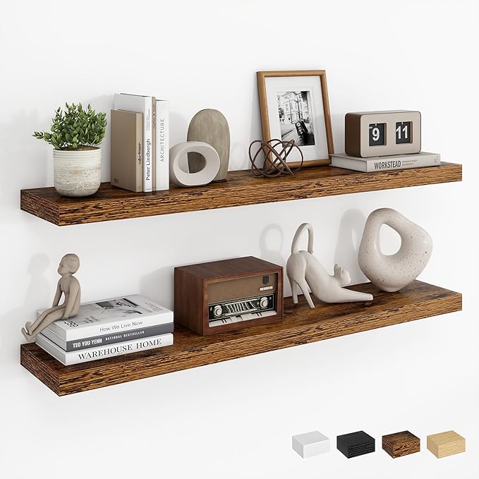 Dreamland 36Inch Floating Shelves for Wall, Rustic Wooden Floating Shelves for Bathroom|Bedroom|Kitchen, 2 Pack Deep Wall Mou