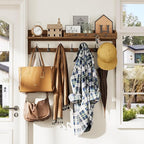 AMBIRD Coat Rack Wall Mount, 35 inch Large Wall Hooks with Shelf, Entryway Shelf with 7 Dual Coat Hooks 4 Key Hooks Mail Orga