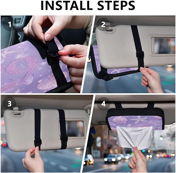 Car Tissue Holder Car Visor Organizer Tissue Box Holder for Car Sun Visor Organizer with Car Vehicle Accessories Essentials Interior for Women Men Purple 67 Mermaid Seashell Starfish