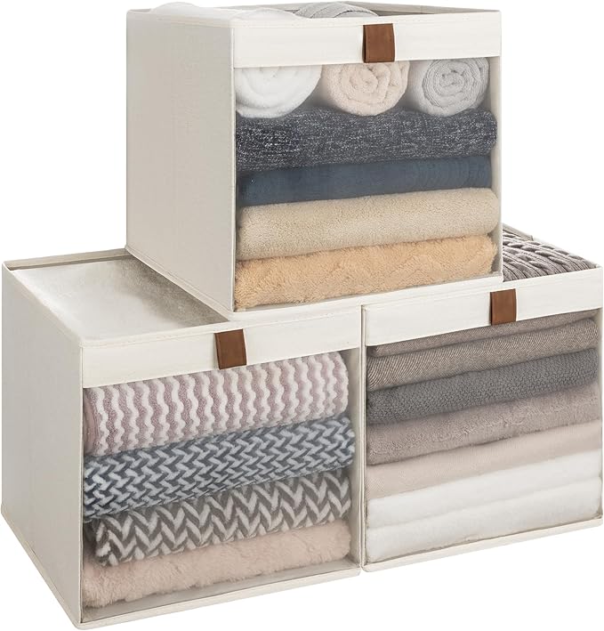 StorageWorks 13x13 Storage Cubes, Closet Storage Bins with Clear Window, Large Fabric Organizer for Clothes, Collapsible Stor