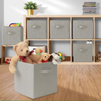 Casafield Set of 6 Collapsible Fabric Cube Storage Bins, Light Gray - 11" Foldable Cloth Baskets for Shelves, Cubby Organizer