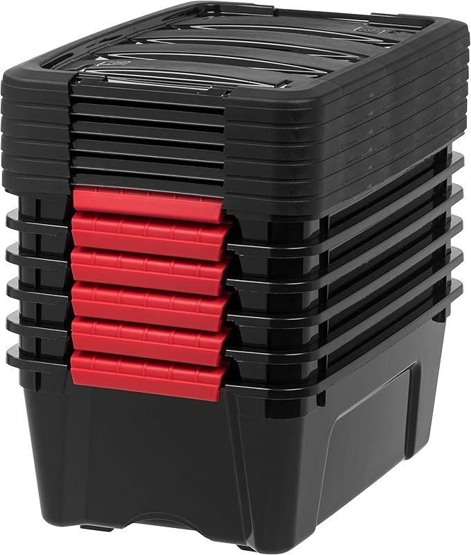 IRIS USA 13 QT Plastic Storage Box with Lid and Latches - 6 Pack - BPA-Free, Garage Organizing Solution, Durable Nestable Sta