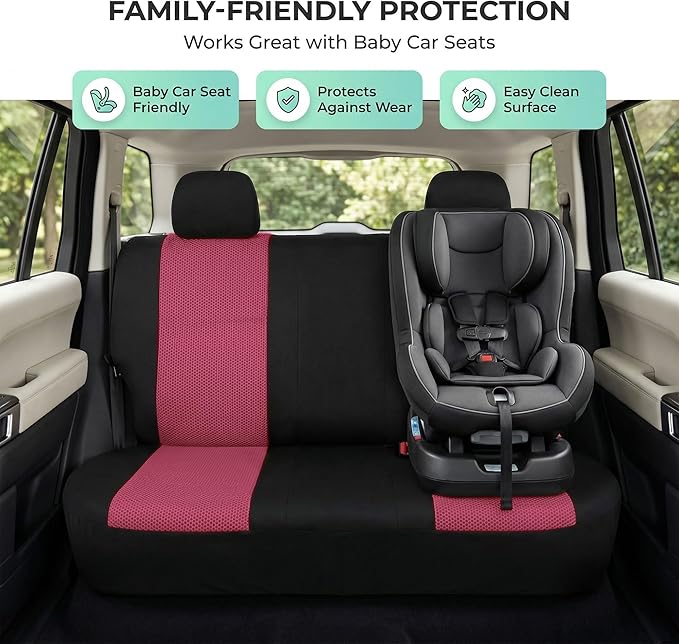 FH Group Automotive Rear Car Seat Covers for SUV, Trucks, Sedan and More - Universal Fit Rear Solid Bench Design Interior Acc