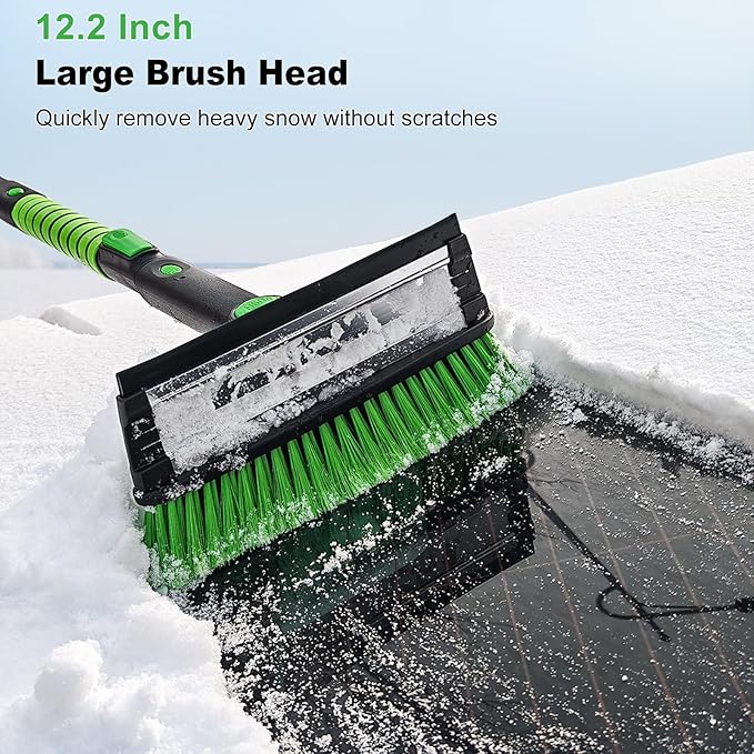 SEAAES 50 Inch Truck Snow Brush and Ice Scraper with Squeegee, Long Handle Extendable Windshield Ice Scraper with Foam Grip for SUV Truck Jeep RV Auto Vehicle Window