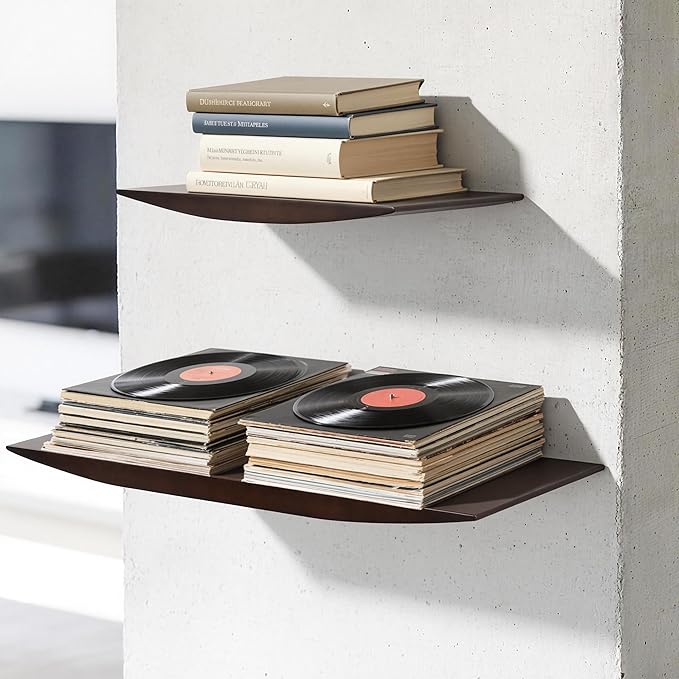 Floating Shelves for Concrete Wall: Solid Wood Shelf 15.75 and 23.6 inch with Heavy Duty Hidden Bracket for Display Books Pla