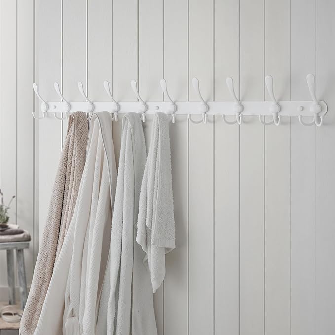 Dseap Coat Rack Wall Mount - 38” Long 10-Tri-Hooks Heavy Duty Coat Hanger Rail Wall Hooks for Hanging Coats Hats Clothing Clo