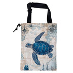 Car Garbage Bag Vintage Blue Sea Turtle Sailing Ships Drawstring Car Trash Bag Hanging for Back Seat with Adjustable Buckle Canvas Vehicle Trash Can Easy-to-Install