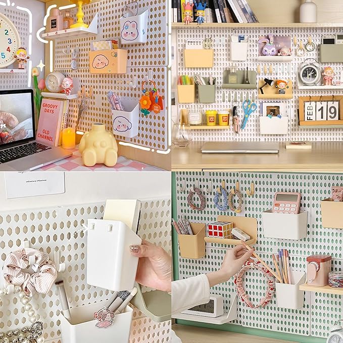 PegBoard Wall Organizer, Plastic Wall Pegboard Kit, 2 White Pegboard and 10 Pegboard Accessories, Wall Mount Pegboard with Ho