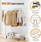 Gewudraw Heavy Duty Clothes Rack Load 900 Lbs, Double Rod Rolling Clothing Rack With Sturdy Wheel And Shelves，Adjustable Port