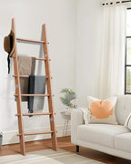 TEAKMAMA 6-Tier Blanket Ladder with Hanging Knobs,5.5 Ft Wall Leaning Blanket Ladders for Living Room Bedroom,Rustic Decorati