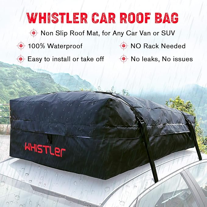 Car Roof Bag Bundle- 100% Waterproof Roof Top Cargo Bag NO Rack Needed + Non Slip Roof Mat & Storage Bag, for Any Car Van or SUV (15 Cubic Feet)