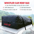 Car Roof Bag Bundle- 100% Waterproof Roof Top Cargo Bag NO Rack Needed + Non Slip Roof Mat & Storage Bag, for Any Car Van or SUV (15 Cubic Feet)