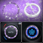 CAR PASS 11PCS Bling Purple Car Steering Wheel Cover Set for Women, Sparkly Rhinestone Diamond Bling Seat Belt Cushion, Glitt