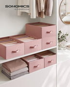 SONGMICS Set of 4 Large Size Wardrobe Clothes Organizers, 6-Compartment Foldable Drawer Organizers with Handles, 16.5 x 11.8 