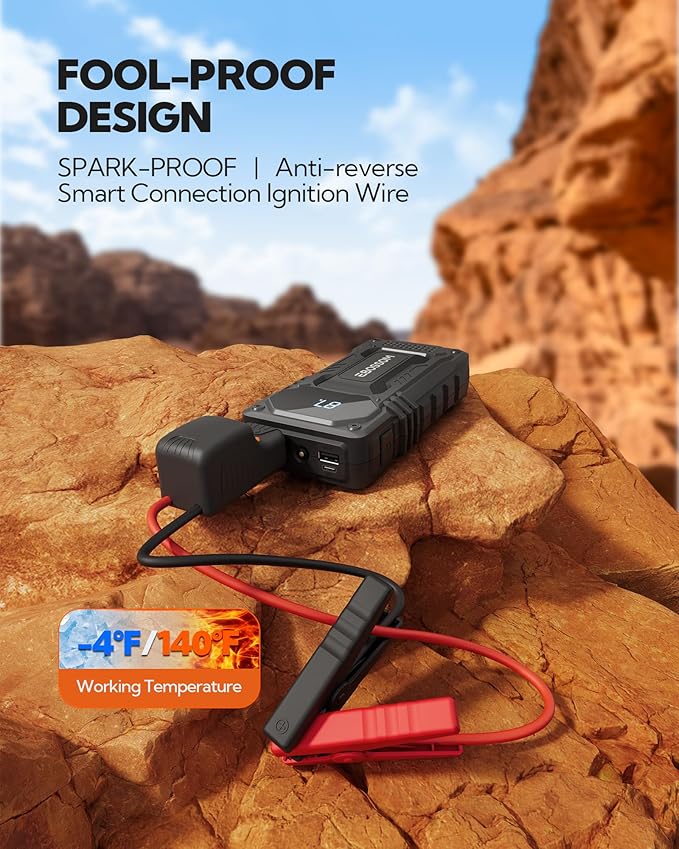 Car Battery Jump Starter,12000mAh Battery Jump Box,44.4Wh Vehicle Jump Booster with Smart Jumper Cables,LED Light Emergency C