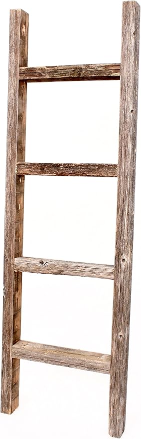 BARNWOODUSA Rustic Decorative Ladder - 100% Upcycled Wood (48" x 12" x 1.5", Weathered Gray)