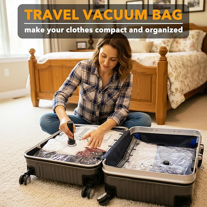 SpaceAid Travel Vacuum Bags for Luggage with Electric Pump, 18 Pack Vacuum Seal Bags for Clothing Travel, Space Saver Compres
