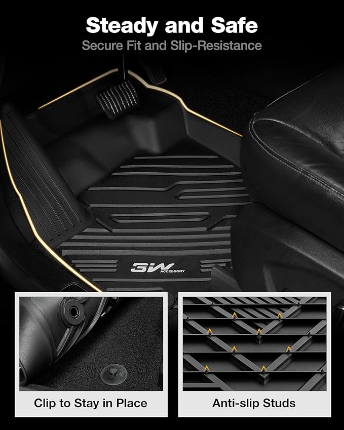 3W Floor Mats Fit for Ford Edge 2015-2024 and Edge ST 2019-2024, TPE All Weather Custom Fit Edge Floor Liner, 1st & 2nd Row Full Set Car Accessories, Black