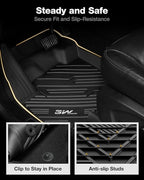 3W Floor Mats Fit for Ford Edge 2015-2024 and Edge ST 2019-2024, TPE All Weather Custom Fit Edge Floor Liner, 1st & 2nd Row Full Set Car Accessories, Black