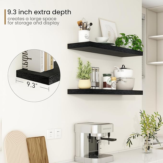 Fun Memories 36Inch Floating Shelves, 9.3Inch Deep Rustic Wall Shelves - Extra Deeper & Thicker Wall Mounted Storage Shelf fo